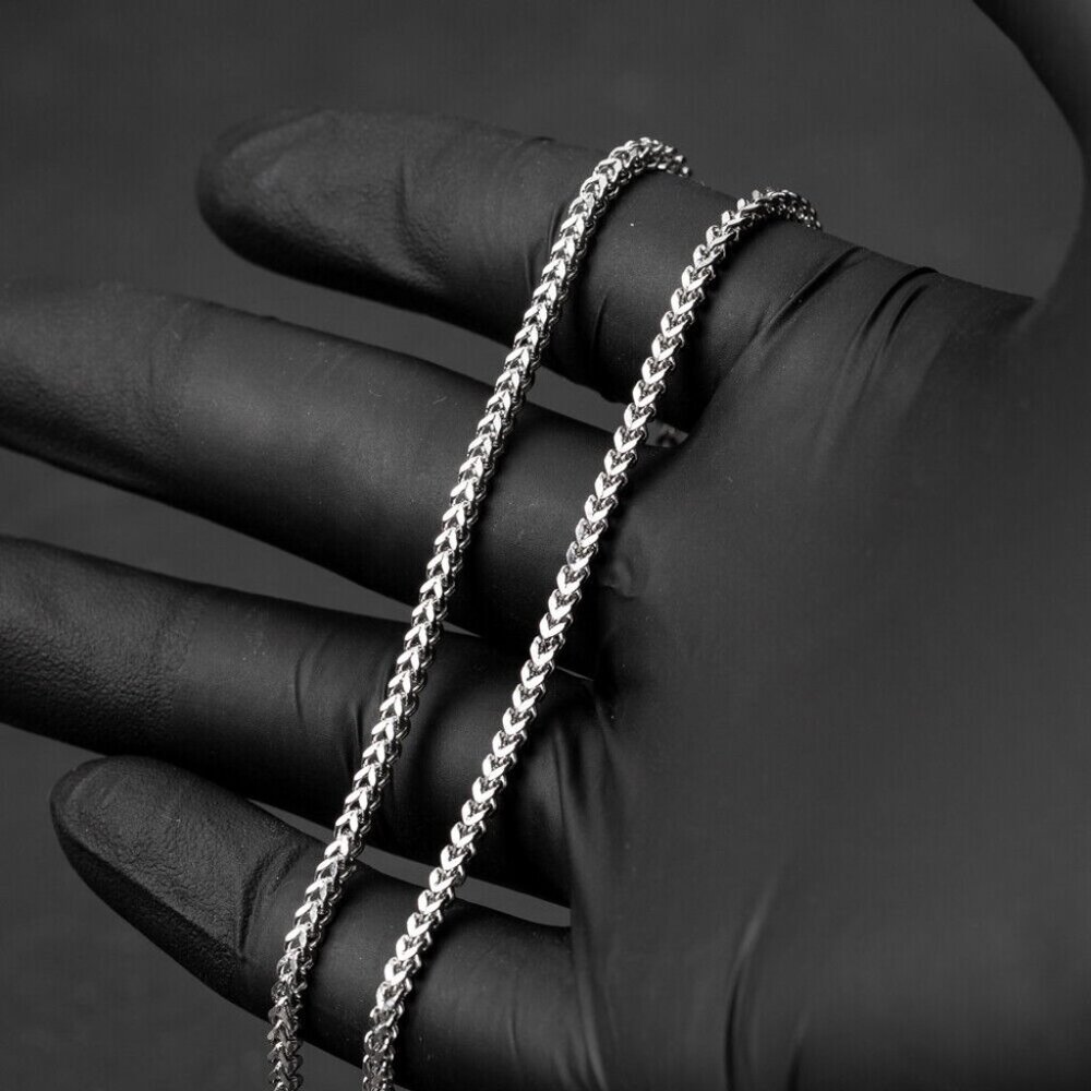 White Gold Plated Solid Heavy 316 Stainless Steel 2.5MM Franco Chain Necklace